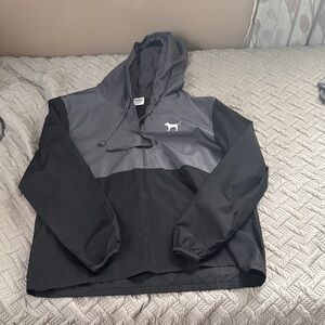 PINK Victoria's Secret Gray and Black Hooded Windbreaker
